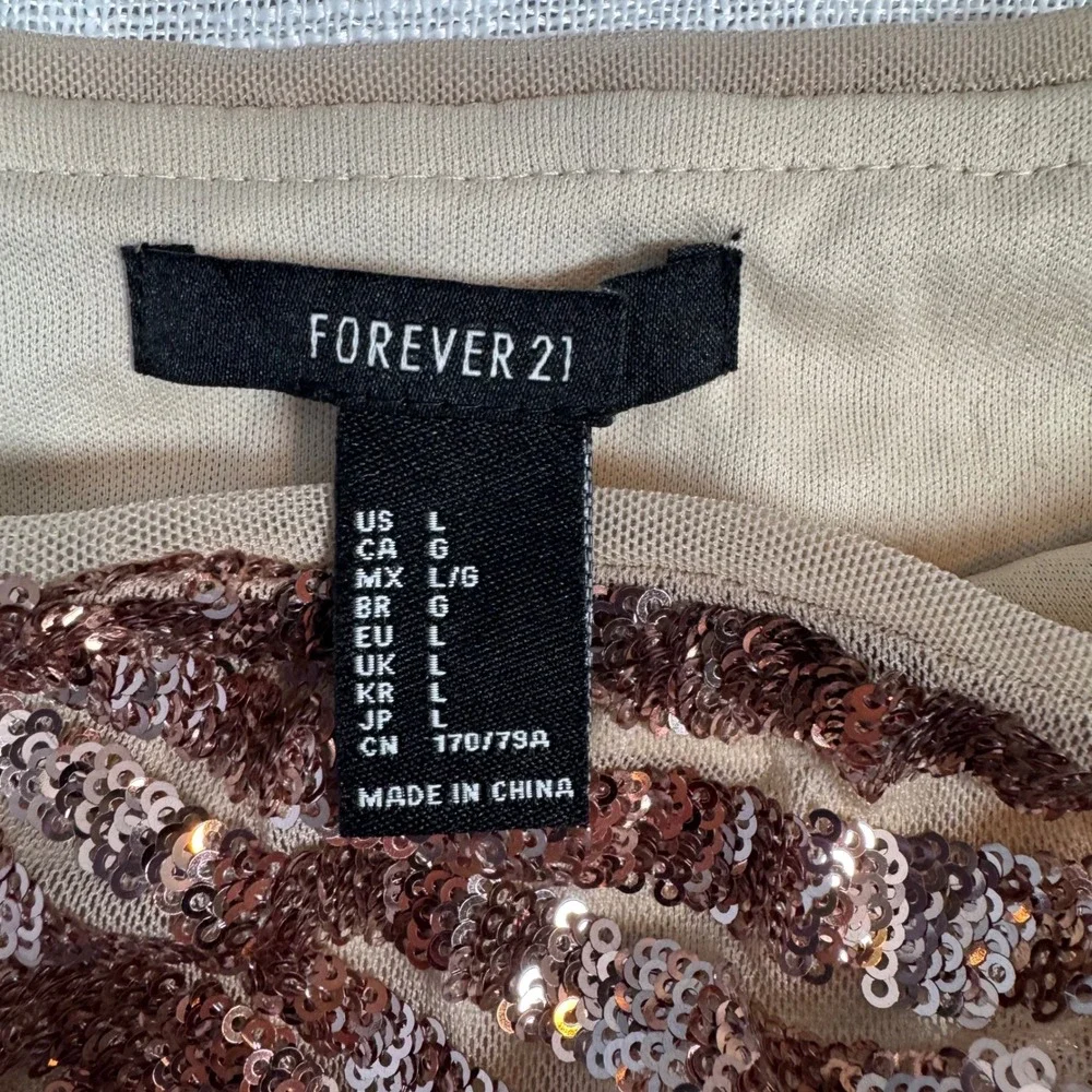 Forever 21 Women L Rose Gold‎ Sequin Mini Skirt Party Clubwear Bodycon Geometric